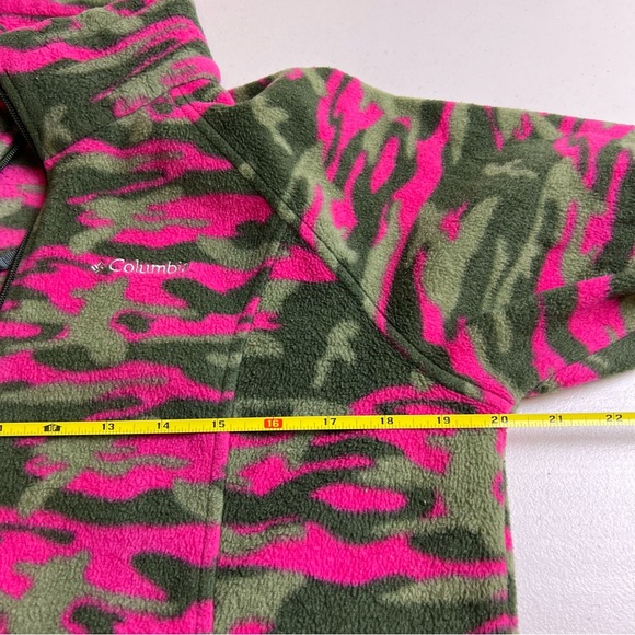Columbia Youth 18/20 Girls Pink/Green Camo Fleece Zip Up Fleece Sweater Jacket - Picture 7 of 8